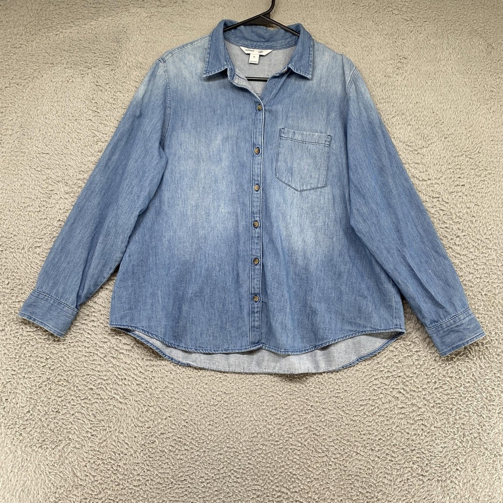 Old Navy Chambray Shirt Womens XL Denim Blue Button Up Long Sleeve Light Wash
